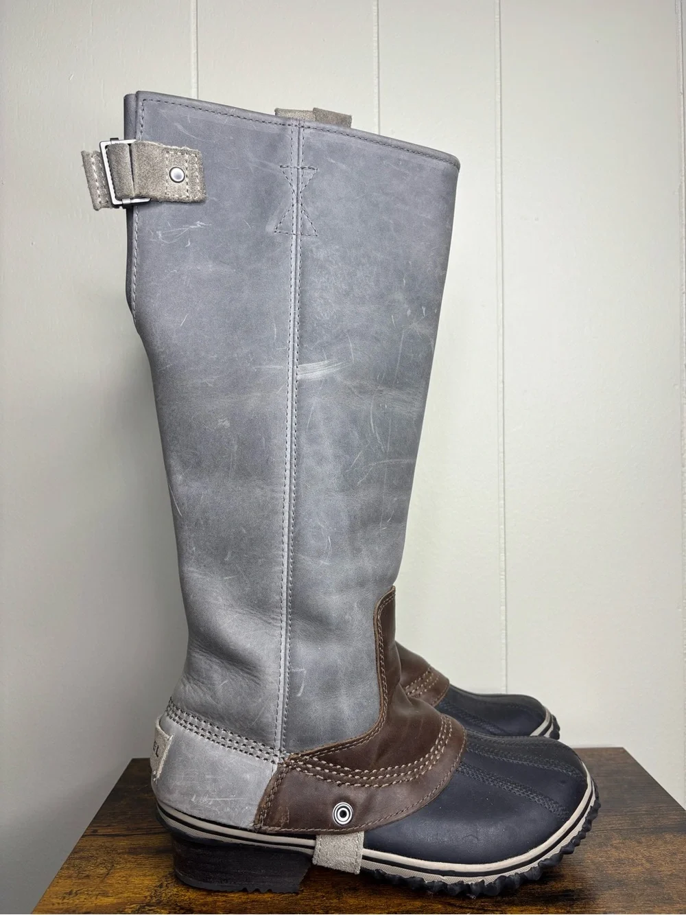 Sorel Slimpack Tall II Riding Boots Womens  Waterproof Leather Gray Size 7.5